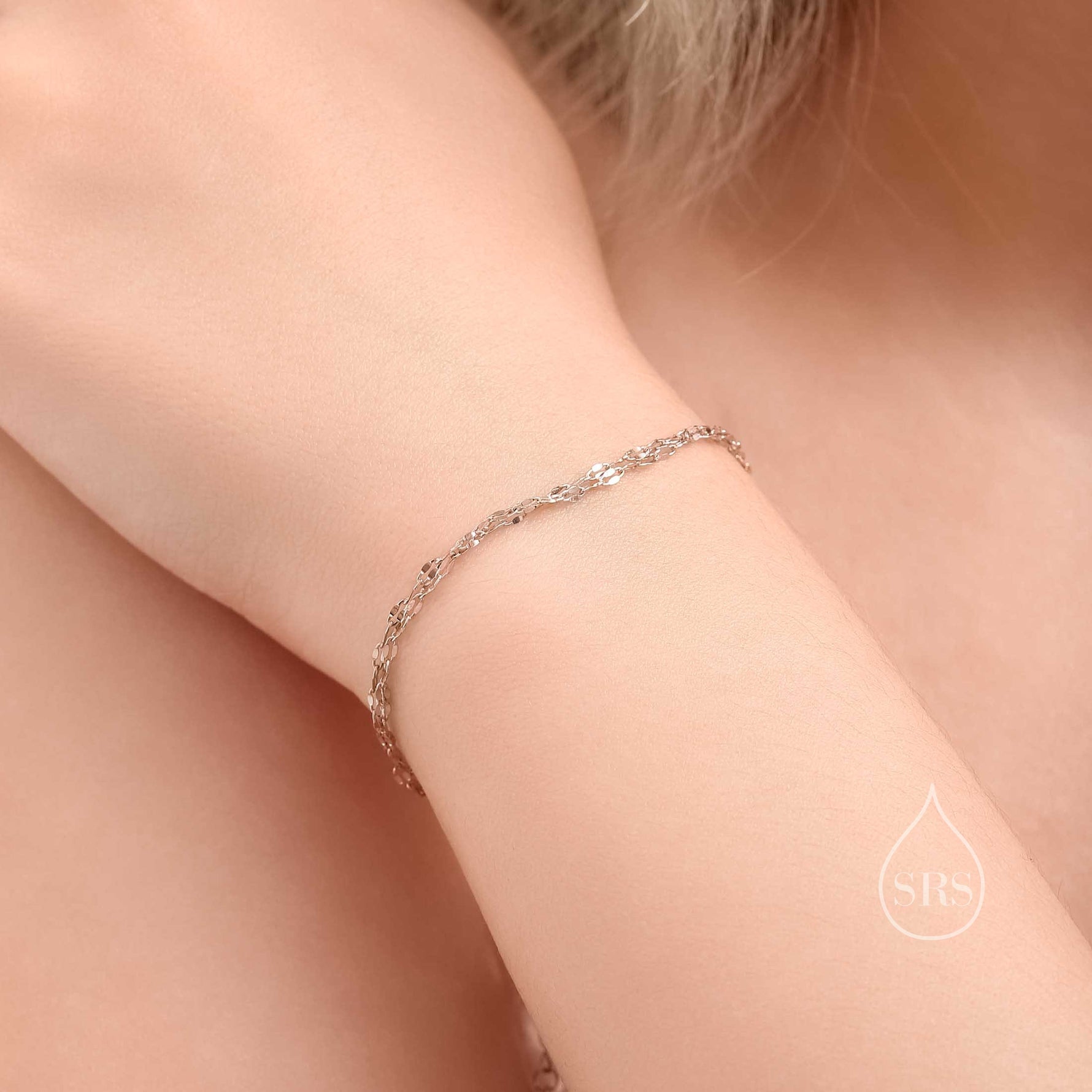 Sterling Silver Double Layer Skinny Disk Chain Bracelet in Sterling Silver, Silver or Gold, Layer Bracelet, Minimalist Bracelet