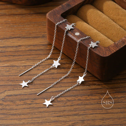 Three Star Cascade Threader Earrings in Sterling Silver, Star Ear Threaders, Silver, Gold or Rose Gold, Star Threaders, Long Threaders