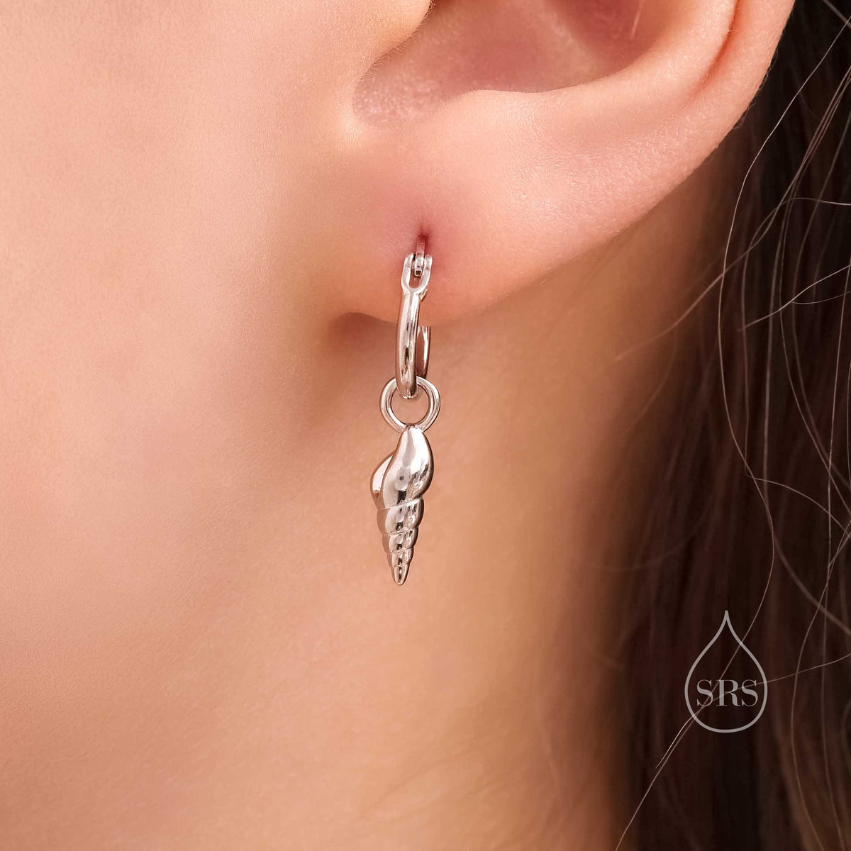 Mismatched Shell Huggie Hoops Earrings in Sterling Silver, Silver or Gold or Rose Gold, Ocean Earrings, Asymmetric Sea Shell Earrings,