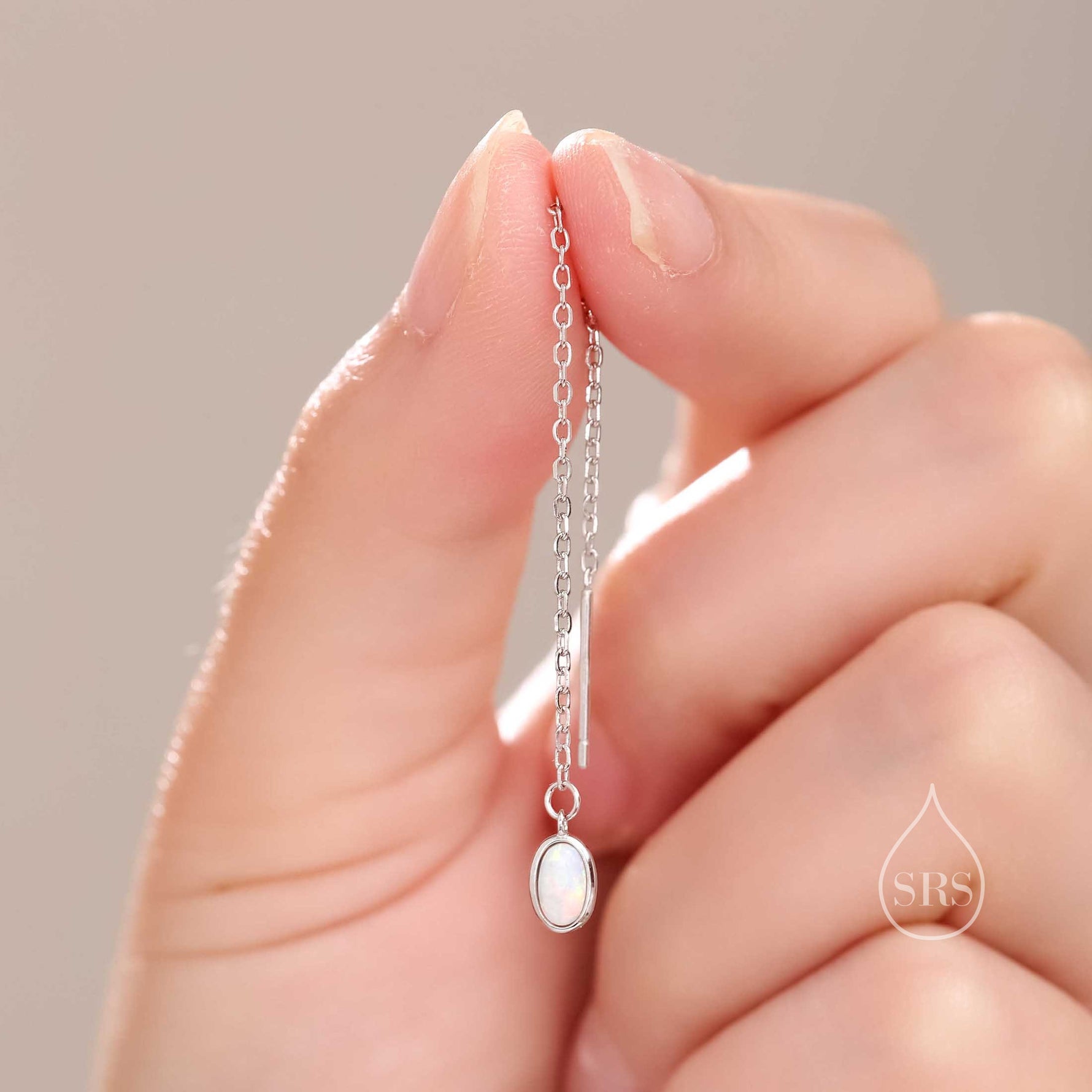 Sale! Oval Opal Threader Earrings in Sterling Silver, Silver or Gold, Opal Ear Threaders, Opal Earrings, Ear Threaders