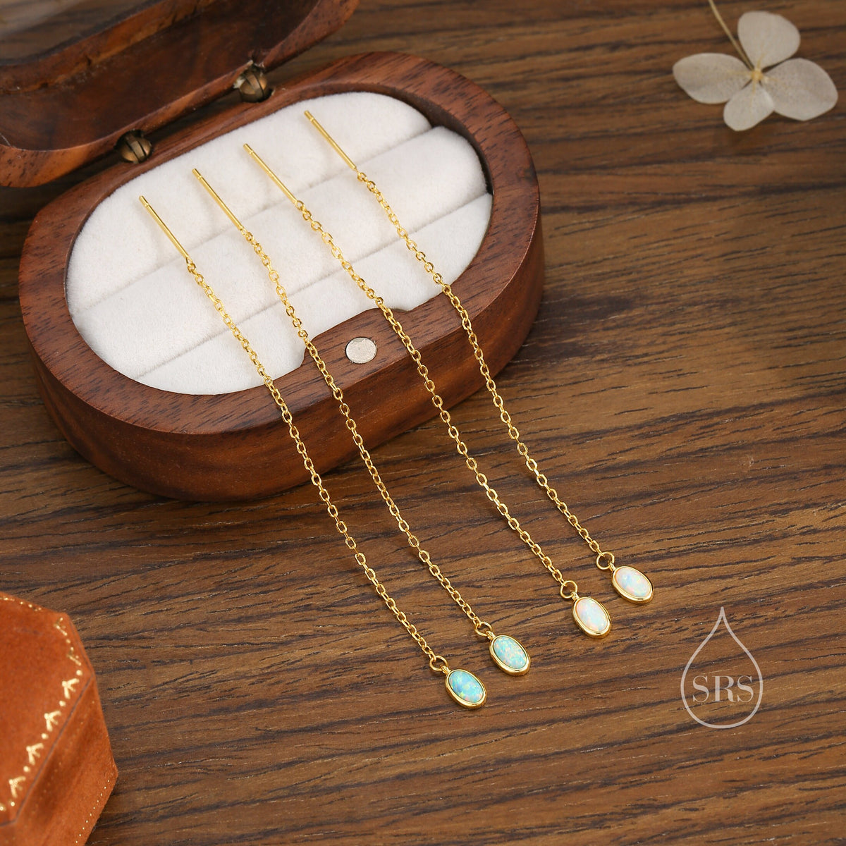 Green Opal Oval Threader Earrings in Sterling Silver, Silver or Gold, Opal Ear Threaders, Opal Earrings, Ear Threaders