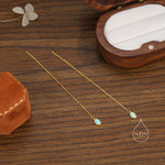 Green Opal Oval Threader Earrings in Sterling Silver, Silver or Gold, Opal Ear Threaders, Opal Earrings, Ear Threaders