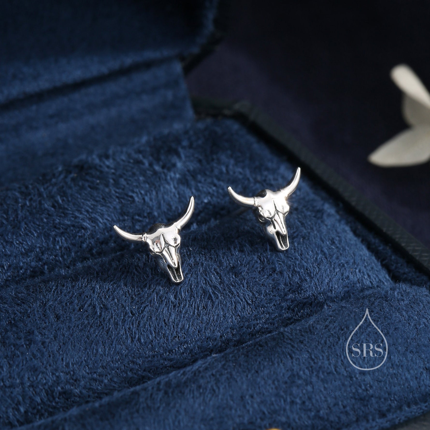 Sterling Silver Tiny Bull Skull Stud Earrings, Silver or Gold or Rose Gold, Bull Skeleton Earrings in Sterling Silver