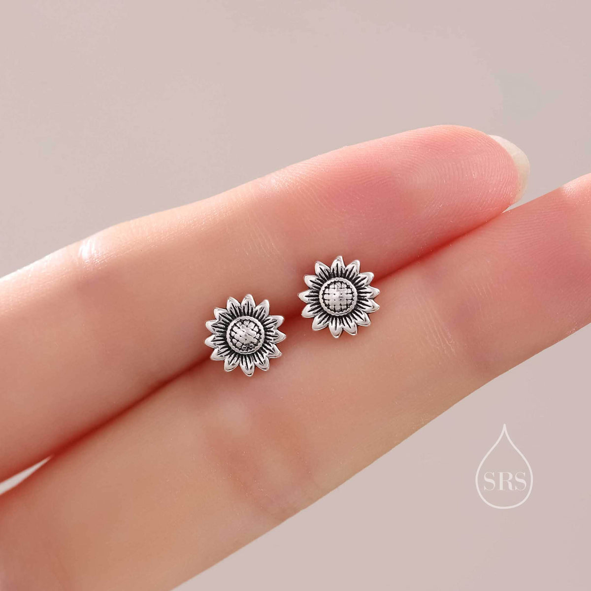 Sunflower Stud Earrings in Sterling Silver, Oxidised Silver or Gold, Delicate Sunflower Earrings