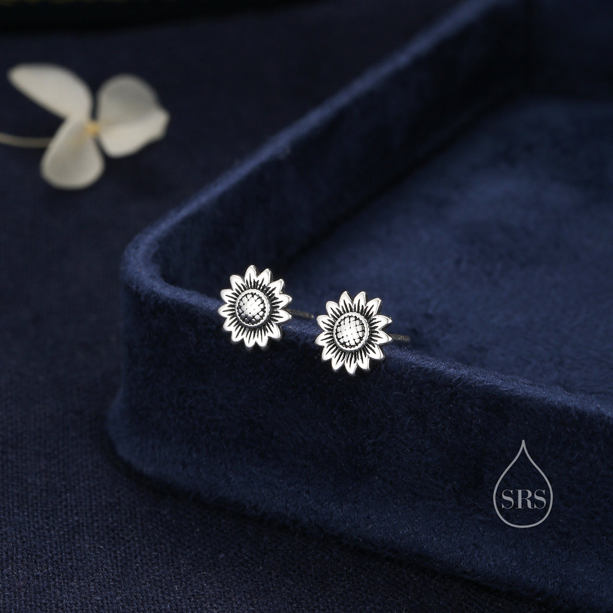 Sunflower Stud Earrings in Sterling Silver, Oxidised Silver or Gold, Delicate Sunflower Earrings