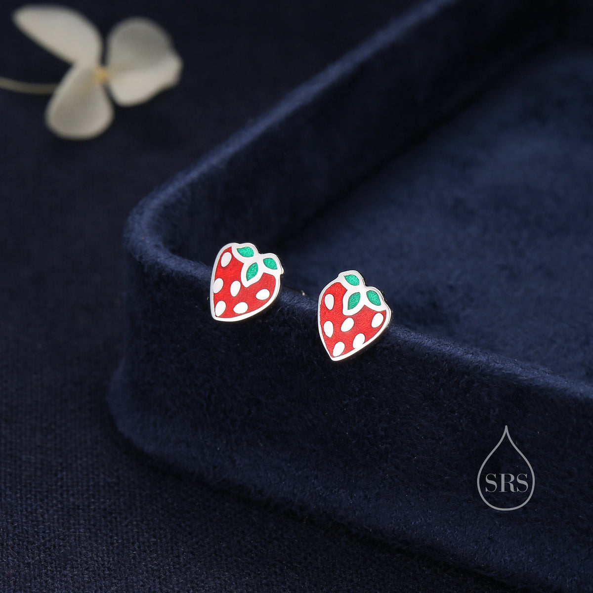 Enamel Strawberry Stud Earrings in Sterling Silver, Hand Painted Enamel, Sterling Silver Strawberry Earrings, Fruit Earrings
