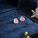 Enamel Strawberry Stud Earrings in Sterling Silver, Hand Painted Enamel, Sterling Silver Strawberry Earrings, Fruit Earrings