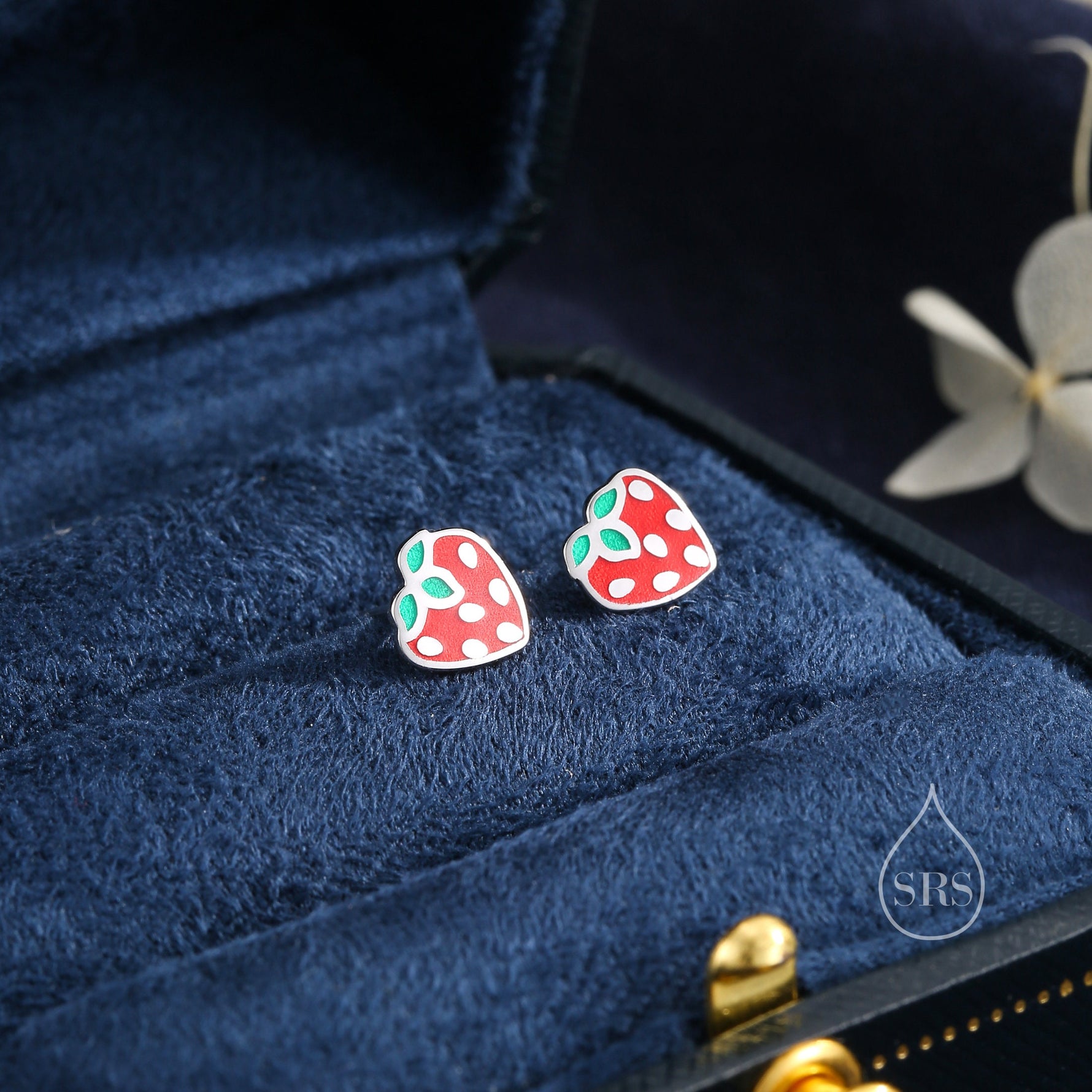 Enamel Strawberry Stud Earrings in Sterling Silver, Hand Painted Enamel, Sterling Silver Strawberry Earrings, Fruit Earrings