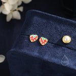 Enamel Strawberry Stud Earrings in Sterling Silver, Hand Painted Enamel, Sterling Silver Strawberry Earrings, Fruit Earrings