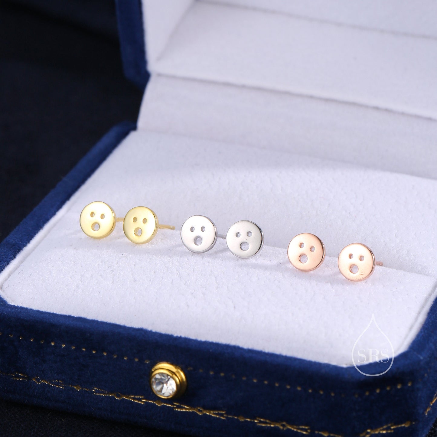 Surprise Face Stud Earrings in Sterling Silver, Silver or Gold or Rose Gold, Sterling Silver Surprise Earrings