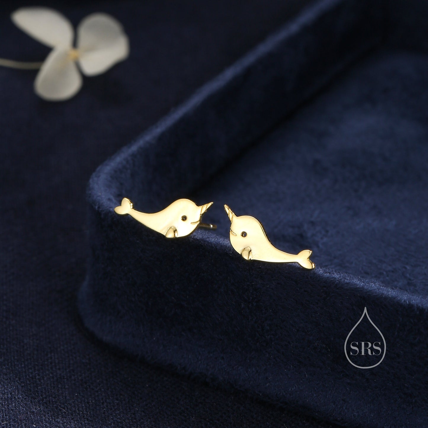 Narwhal Unicorn Whale Stud Earrings in Sterling Silver, Cute Fun Quirky, Gift for Her, Animal Lover, Nature Inspired, Nautical Ocean