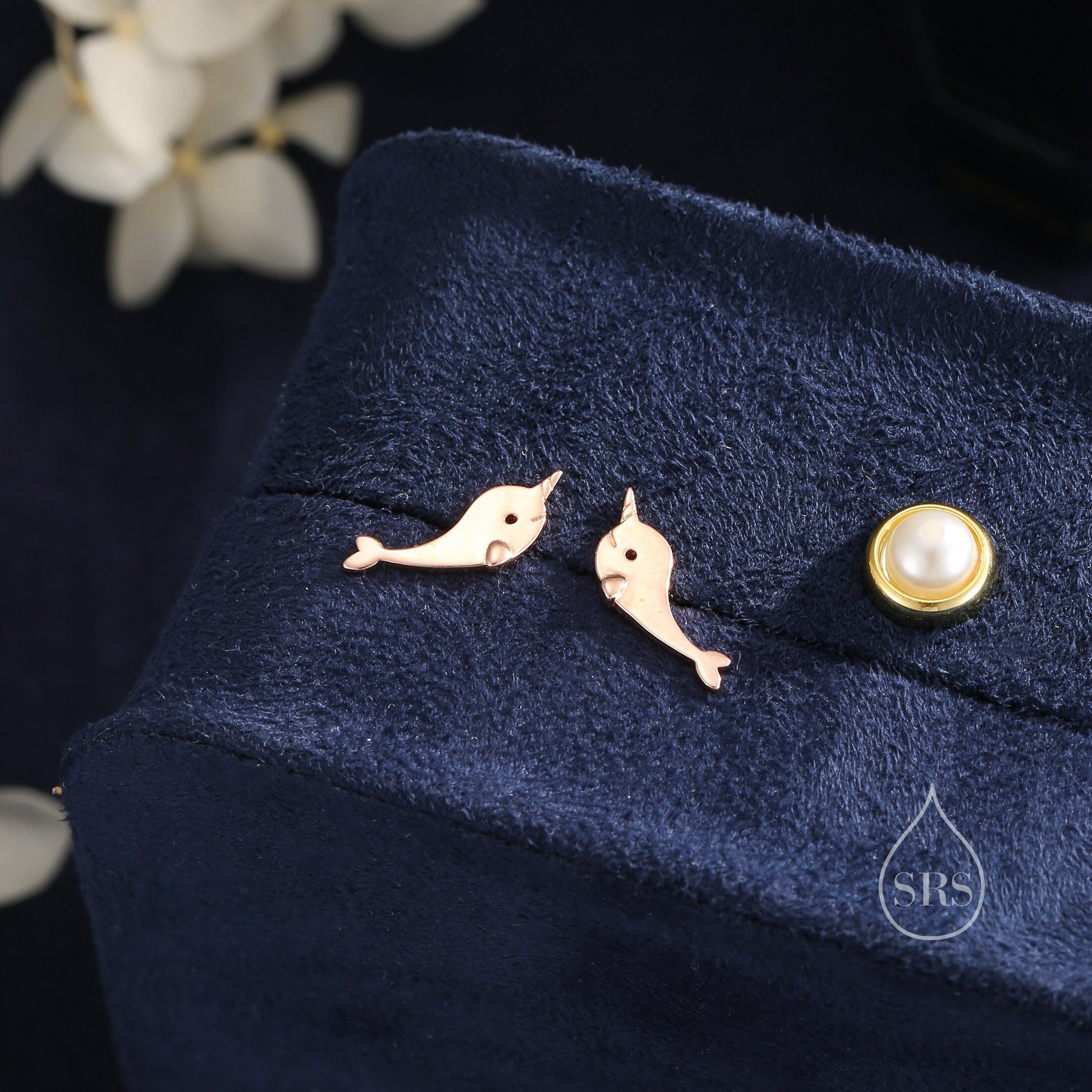 Narwhal Unicorn Whale Stud Earrings in Sterling Silver, Cute Fun Quirky, Gift for Her, Animal Lover, Nature Inspired, Nautical Ocean