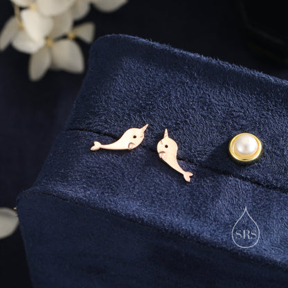 Narwhal Unicorn Whale Stud Earrings in Sterling Silver, Cute Fun Quirky, Gift for Her, Animal Lover, Nature Inspired, Nautical Ocean