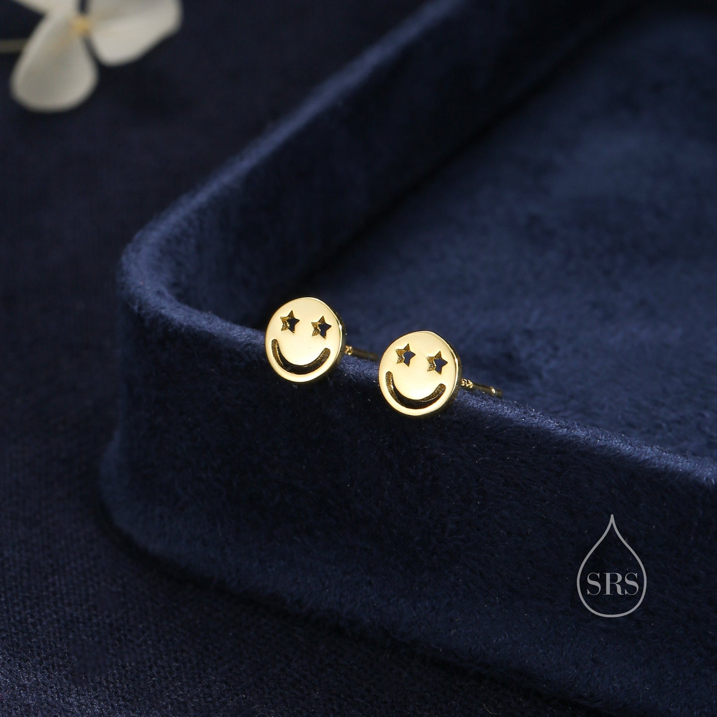 Starry Eyed Face Stud Earrings in Sterling Silver, Silver or Gold or Rose Gold, Sterling Silver Smile Earrings