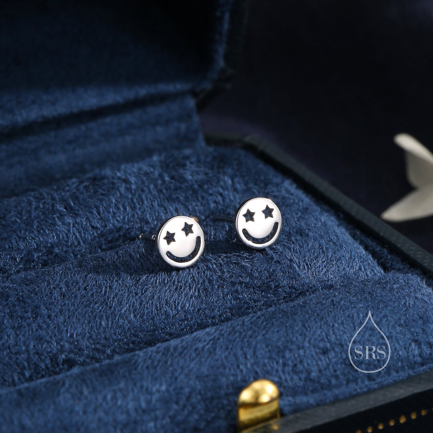 Starry Eyed Face Stud Earrings in Sterling Silver, Silver or Gold or Rose Gold, Sterling Silver Smile Earrings