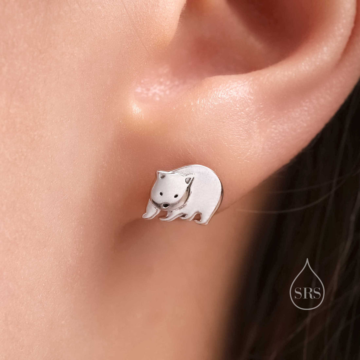 Wombat Stud Earrings in Sterling Silver, Silver or Gold or Rose Gold, Australian Wombat Earrings