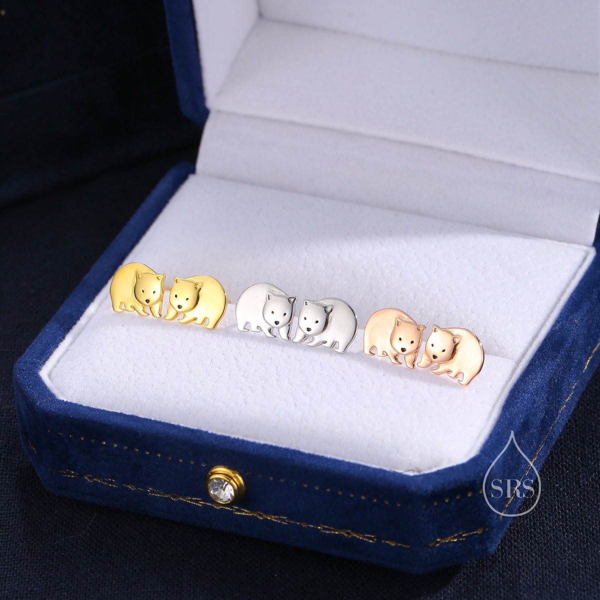 Wombat Stud Earrings in Sterling Silver, Silver or Gold or Rose Gold, Australian Wombat Earrings