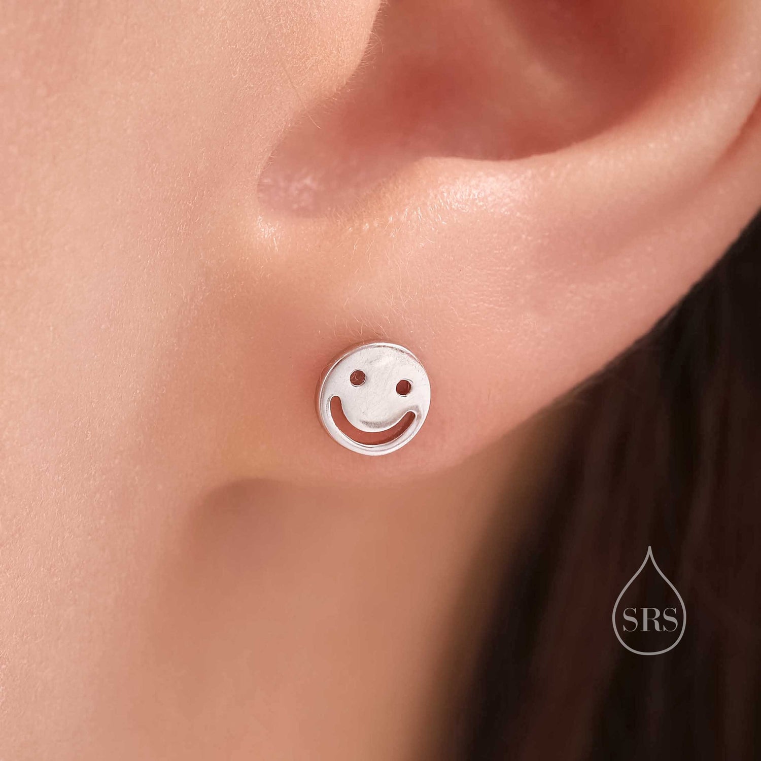 Smile Stud Earrings in Sterling Silver, Silver or Gold or Rose Gold, Sterling Silver Face with Smile Earrings