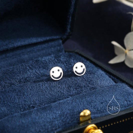 Smile Stud Earrings in Sterling Silver, Silver or Gold or Rose Gold, Sterling Silver Face with Smile Earrings