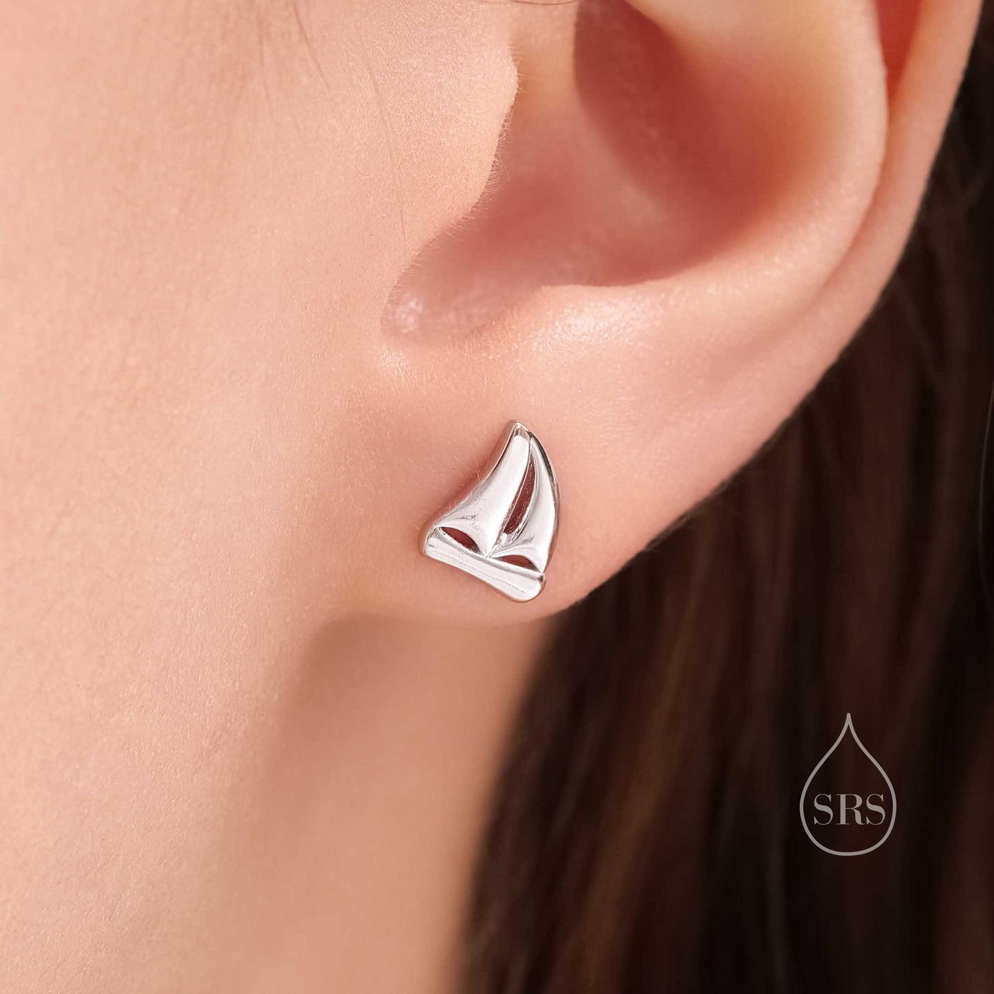 Mismatched Sailing Boat and Anchor Stud Earrings in Sterling Silver, Silver, Gold or Rose Gold, Asymmetric Boat Earrings, Sailing Earrings