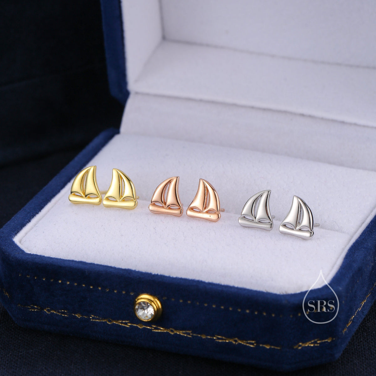 Sailing Boat Stud Earrings in Sterling Silver, Silver, Gold or Rose Gold, Boat Earrings, Sailing Earrings