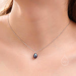 Natural Metallic Grey Pearl Necklace in Sterling Silver, Genuine Freshwater Pearl Pendant Necklace in Sterling Silver, Oval Pearl