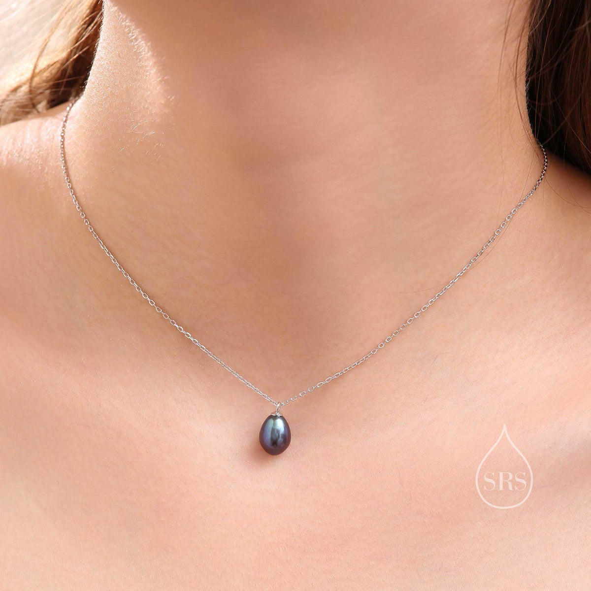 Natural Pink Pearl Necklace in Sterling Silver, Genuine Freshwater Pearl Pendant Necklace in Sterling Silver, Oval Pearl