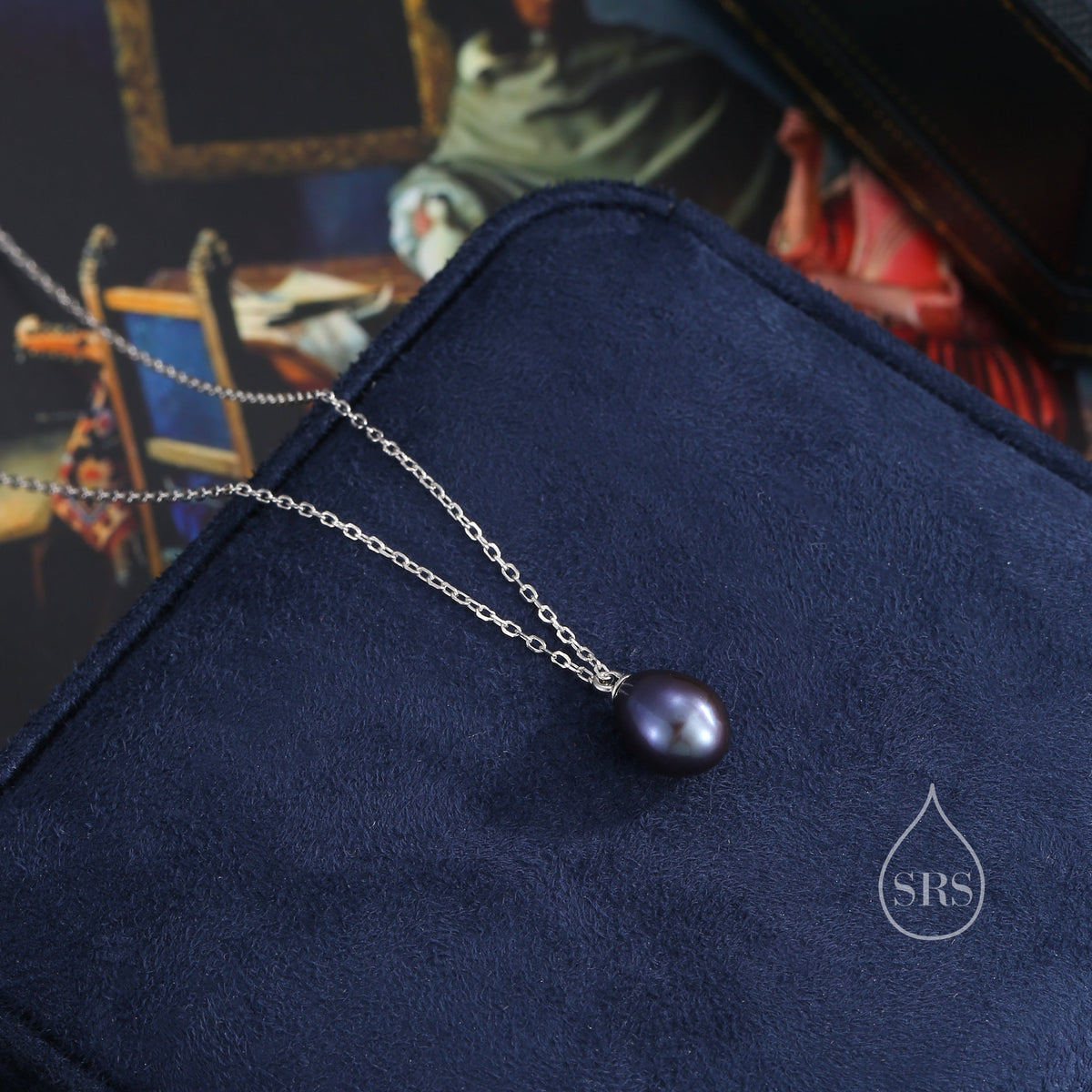 Natural Black Pearl Necklace in Sterling Silver, Genuine Freshwater Pearl Pendant Necklace in Sterling Silver, Minimalist Oval Pearl