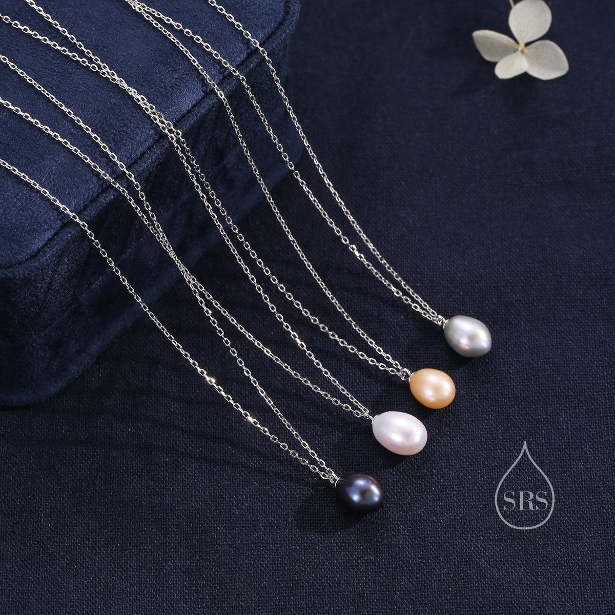 Natural Metallic Grey Pearl Necklace in Sterling Silver, Genuine Freshwater Pearl Pendant Necklace in Sterling Silver, Oval Pearl