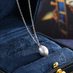 Natural Metallic Grey Pearl Necklace in Sterling Silver, Genuine Freshwater Pearl Pendant Necklace in Sterling Silver, Oval Pearl