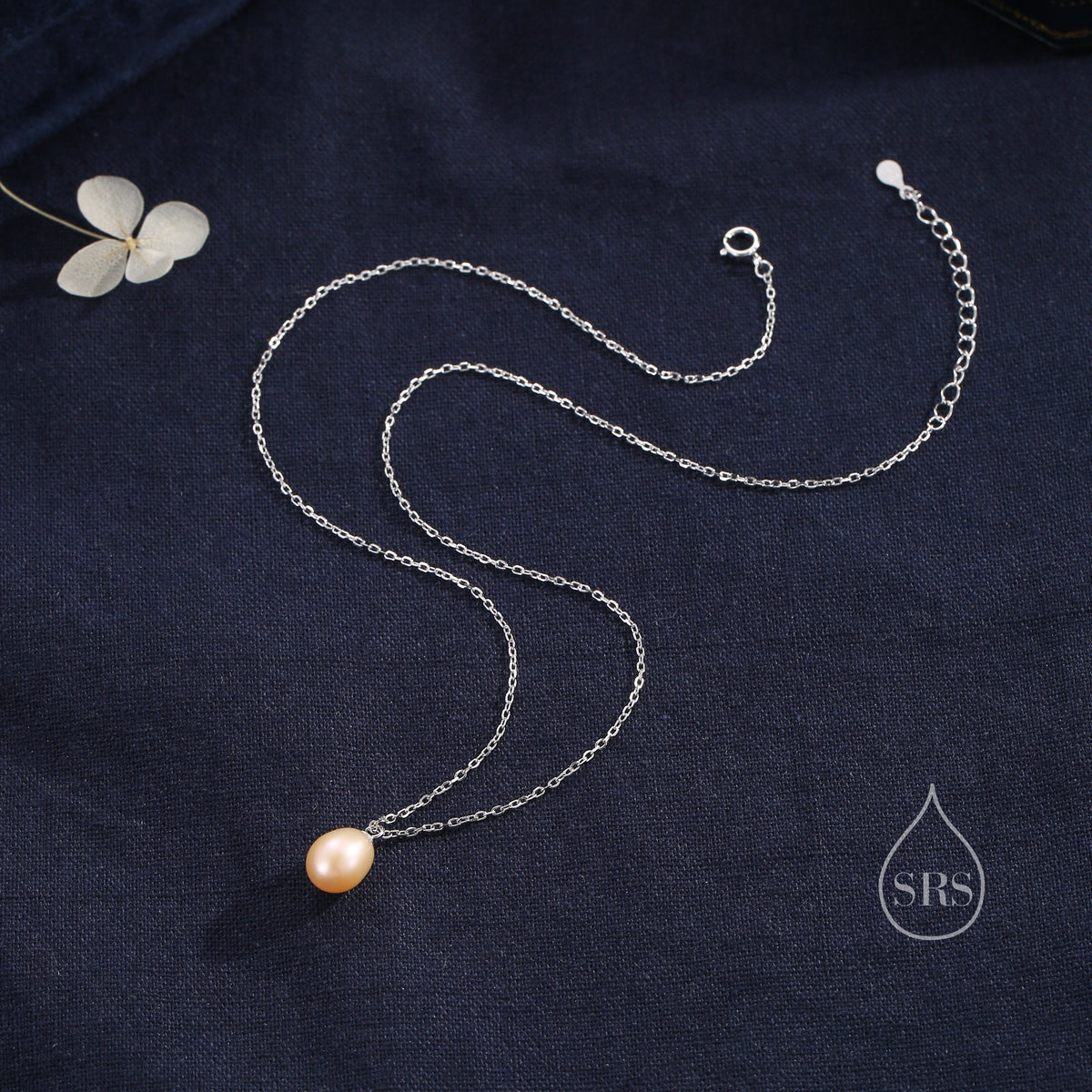 Natural Pink Pearl Necklace in Sterling Silver, Genuine Freshwater Pearl Pendant Necklace in Sterling Silver, Oval Pearl