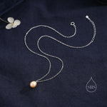 Natural Pink Pearl Necklace in Sterling Silver, Genuine Freshwater Pearl Pendant Necklace in Sterling Silver, Oval Pearl