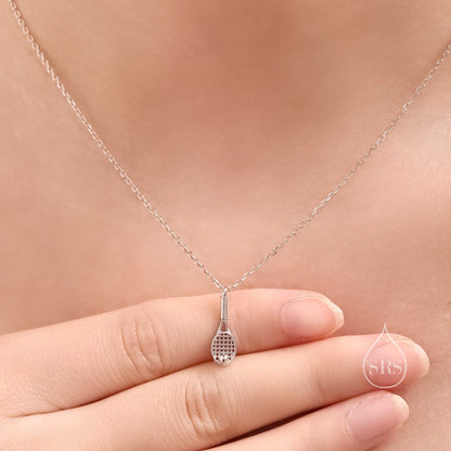 Tennis Racket Pendant Necklace in Sterling Silver, Silver or Gold or Rose Gold, Tennis Necklace, Tennis Lover Gift