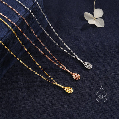 Tennis Racket Pendant Necklace in Sterling Silver, Silver or Gold or Rose Gold, Tennis Necklace, Tennis Lover Gift