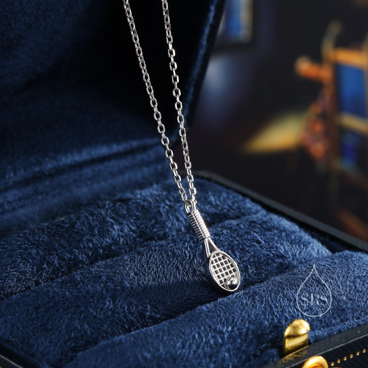 Tennis Racket Pendant Necklace in Sterling Silver, Silver or Gold or Rose Gold, Tennis Necklace, Tennis Lover Gift