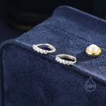 Delicate CZ Huggie Hoop Earrings in Sterling Silver, 8mm Inner Diameter, Silver or Gold, Geometric Hoop Earrings