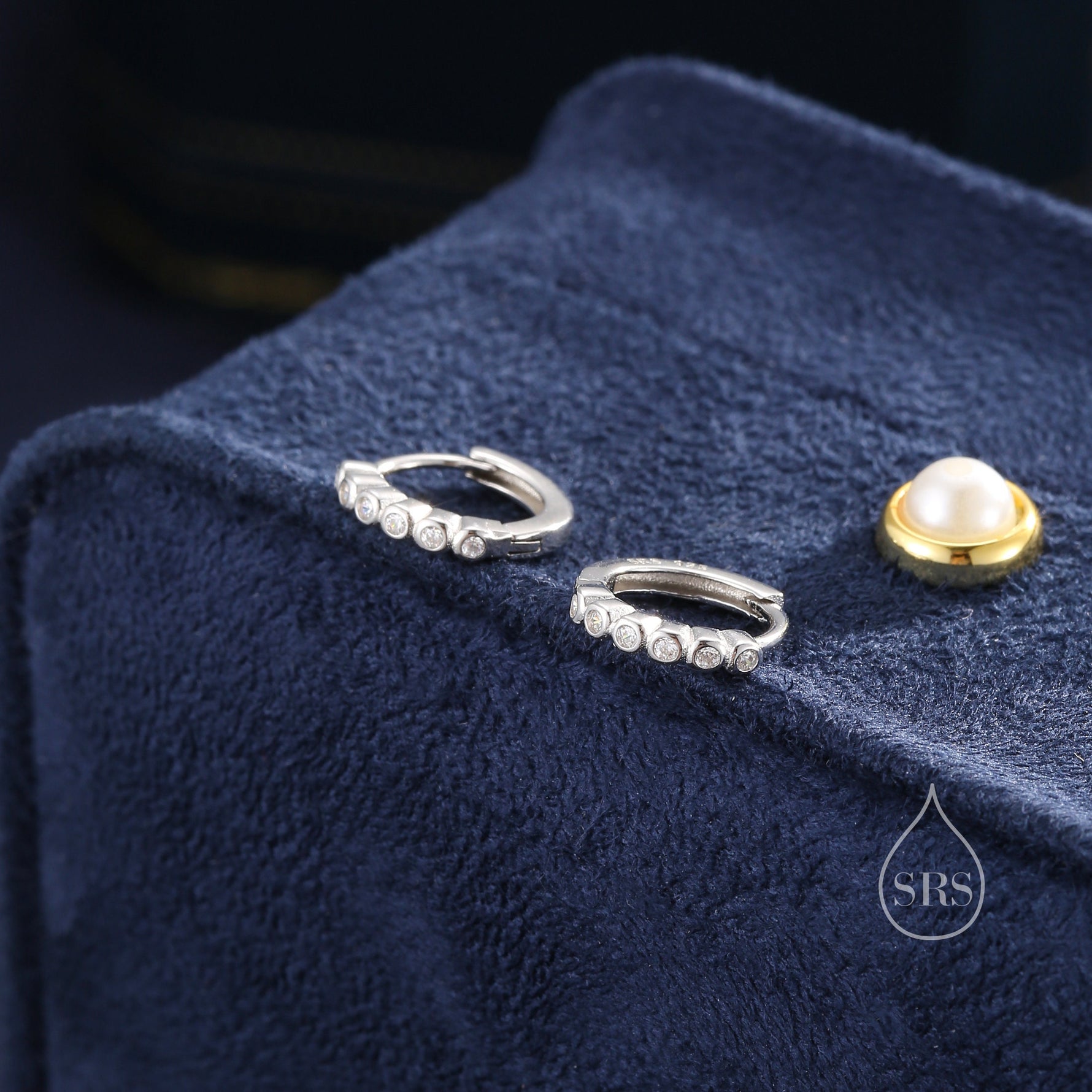 Delicate CZ Huggie Hoop Earrings in Sterling Silver, 8mm Inner Diameter, Silver or Gold, Geometric Hoop Earrings