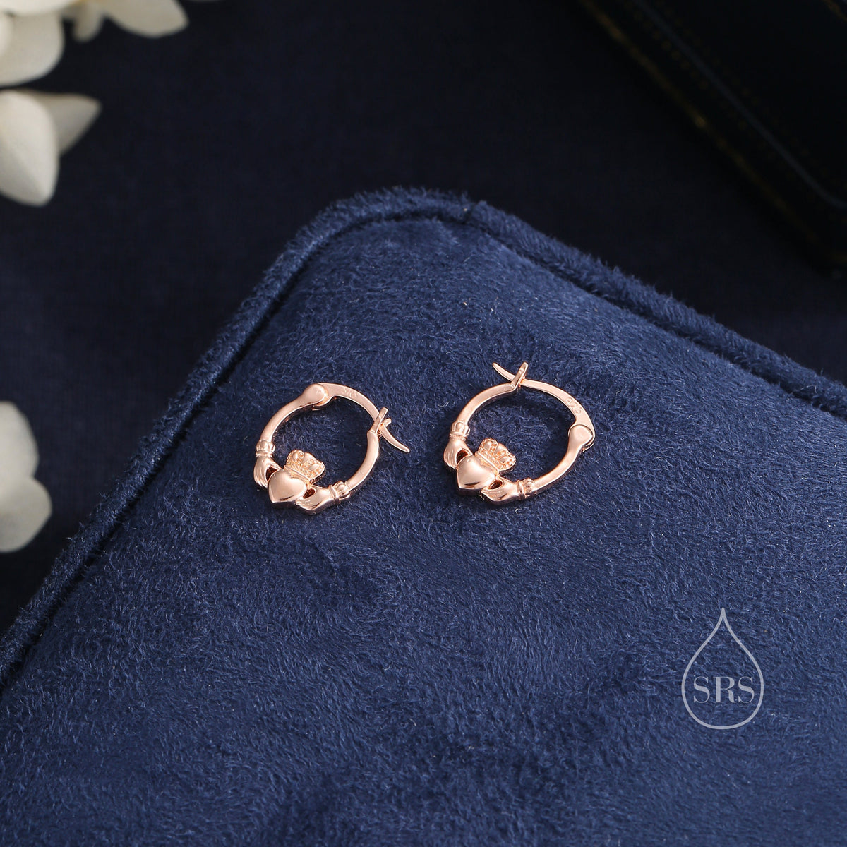 Sterling Silver Claddagh Hoop Earrings Earrings, Silver or Gold or Rose Gold, Dainty Irish Claddagh Hoop Earrings