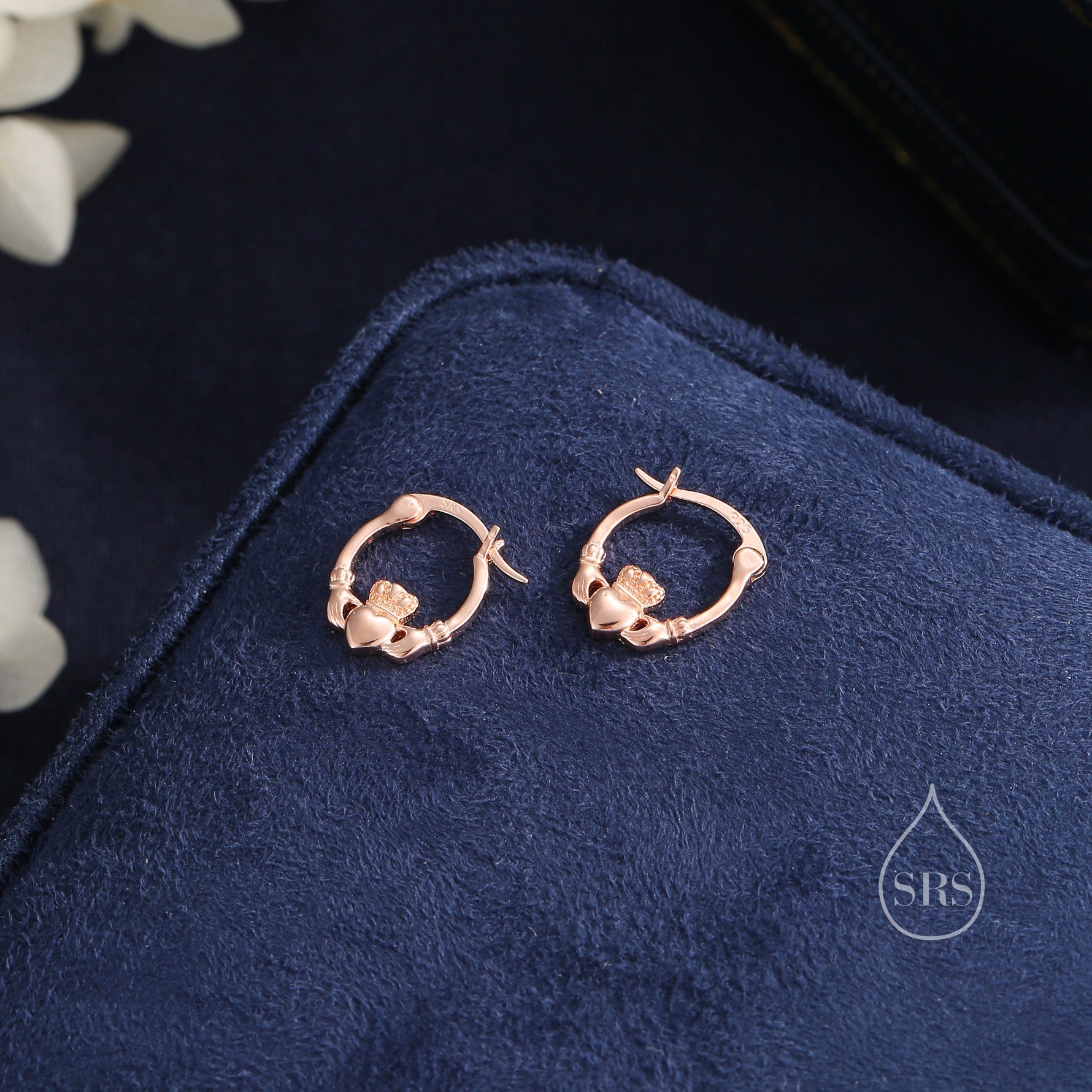Sterling Silver Claddagh Hoop Earrings Earrings, Silver or Gold or Rose Gold, Dainty Irish Claddagh Hoop Earrings