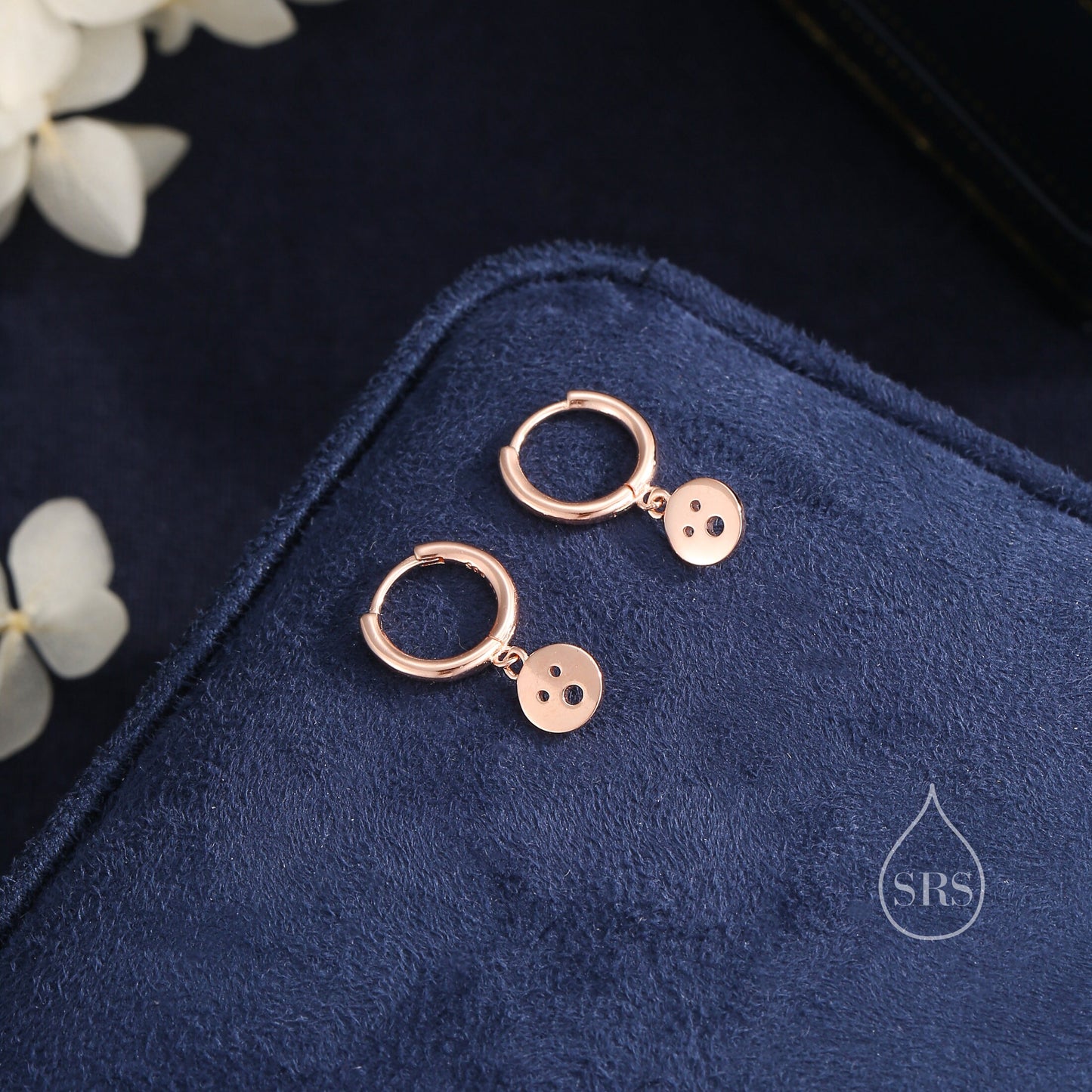 Surprise Face Huggie Hoop Earrings in Sterling Silver, Silver or Gold or Rose Gold, Sterling Silver Surprise Earrings