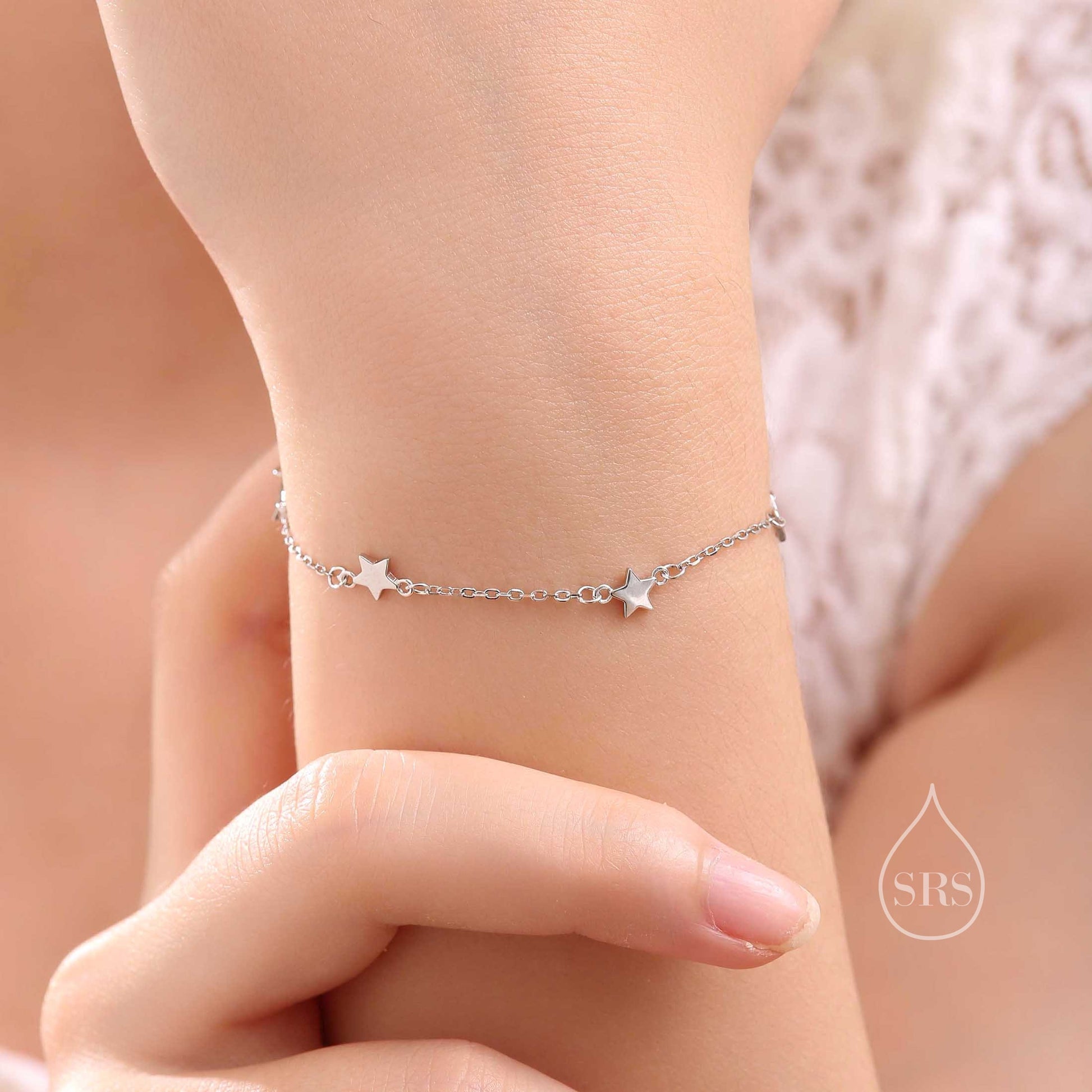 Three Star Motif Bracelet in Sterling Silver, North Star Bracelet, Sunburst Star Bracelet, Star Motif