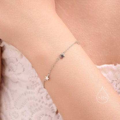 Three Star Motif Bracelet in Sterling Silver, North Star Bracelet, Sunburst Star Bracelet, Star Motif