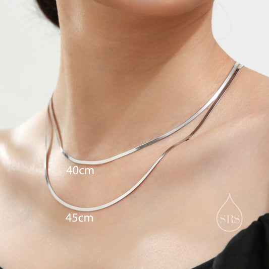 Flat Chain Necklace in Sterling Silver, Flat Chain Choker Necklace, Collar Necklace, Simple Plain Chain