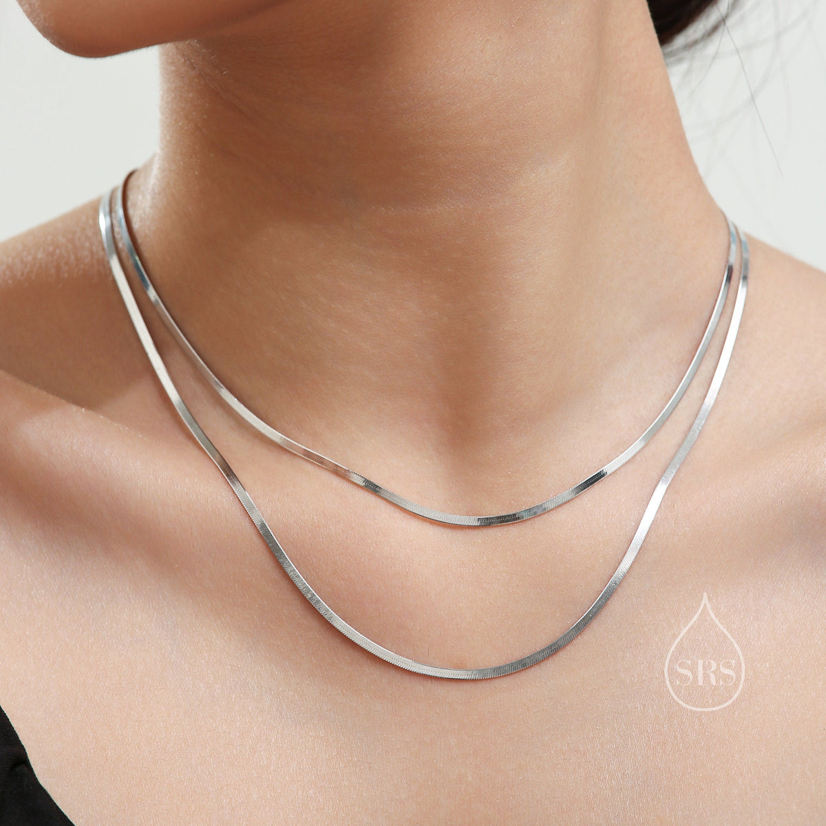 Flat Chain Necklace in Sterling Silver, Flat Chain Choker Necklace, Collar Necklace, Simple Plain Chain