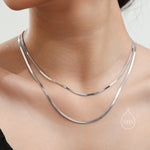 Flat Chain Necklace in Sterling Silver, Flat Chain Choker Necklace, Collar Necklace, Simple Plain Chain