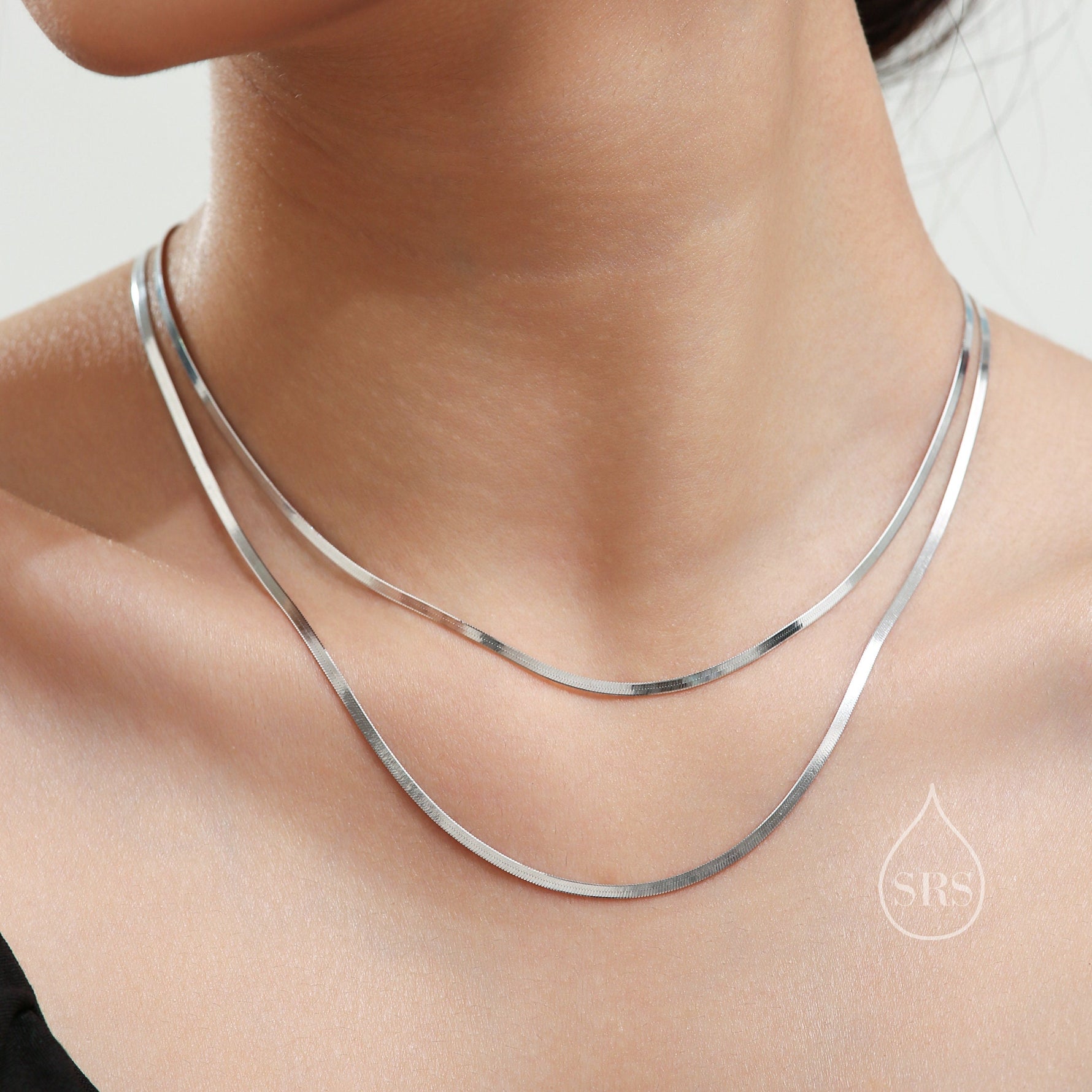 Flat Chain Necklace in Sterling Silver, Flat Chain Choker Necklace, Collar Necklace, Simple Plain Chain
