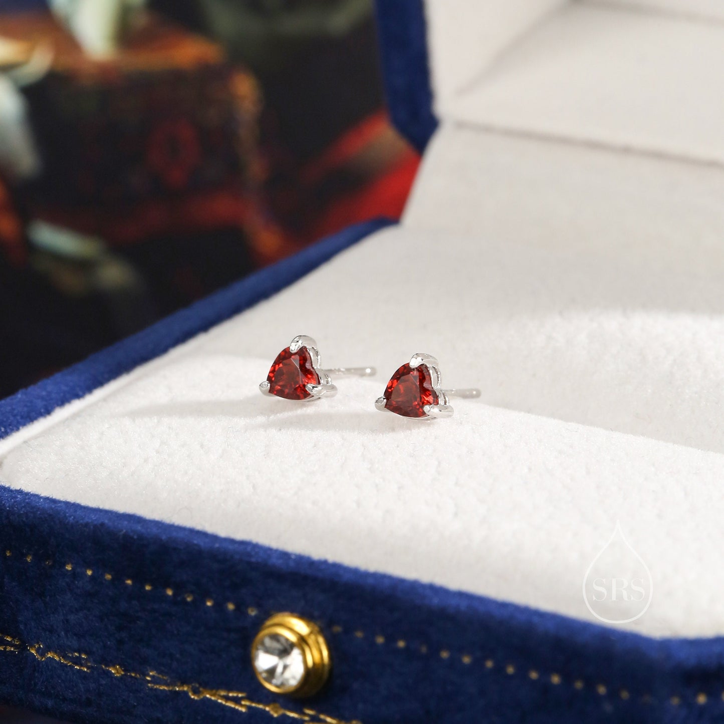 Natural Garnet Crystal Heart Stud Earrings in Sterling Silver,4mm or 5mm Crystal, Heart Stud Earrings, Tiny Heart Earrings
