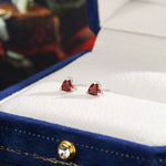 Natural Garnet Crystal Heart Stud Earrings in Sterling Silver,4mm or 5mm Crystal, Heart Stud Earrings, Tiny Heart Earrings