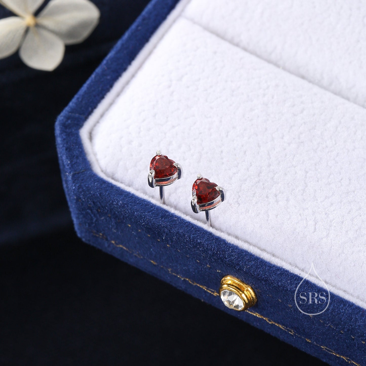Natural Garnet Crystal Heart Stud Earrings in Sterling Silver,4mm or 5mm Crystal, Heart Stud Earrings, Tiny Heart Earrings