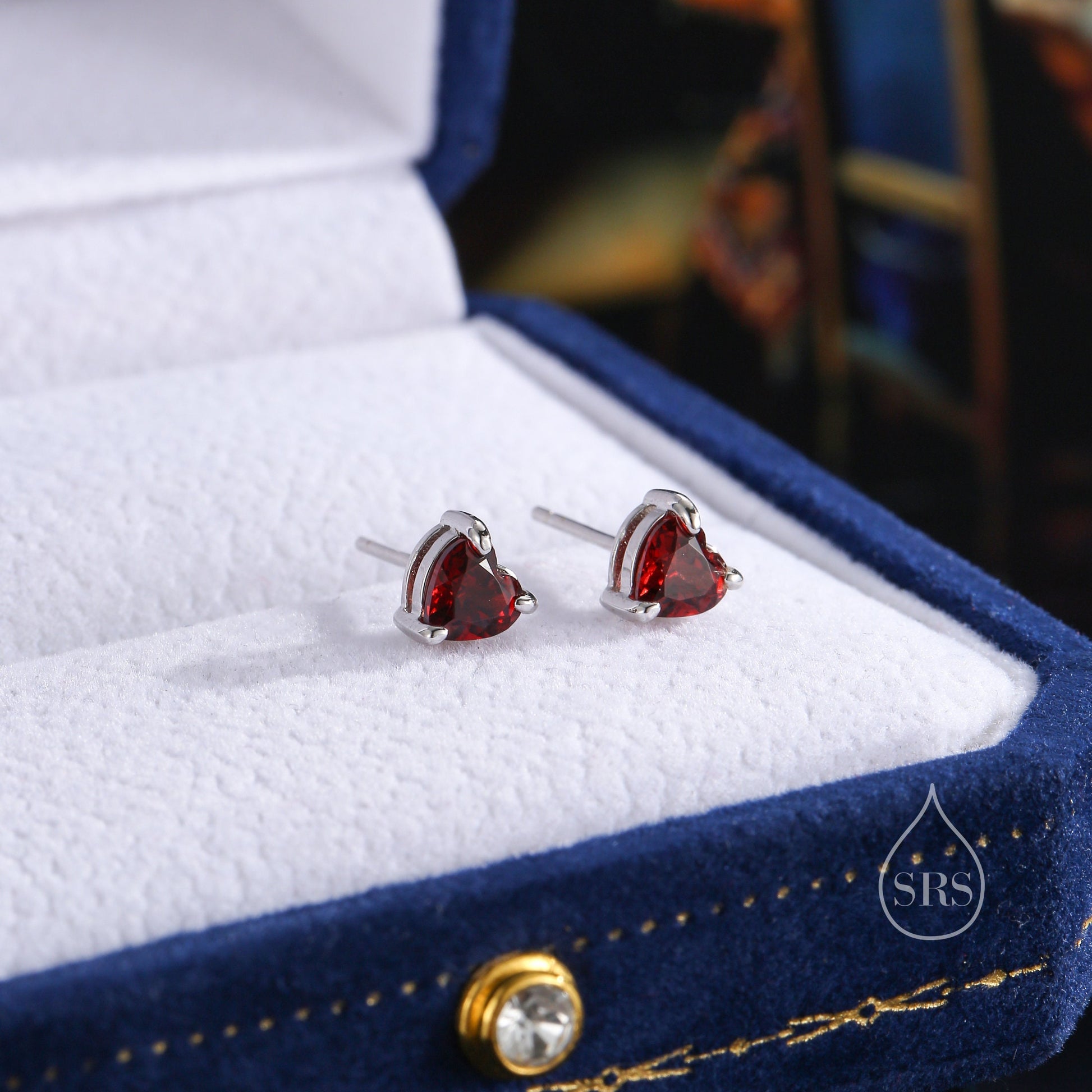 Natural Garnet Crystal Heart Stud Earrings in Sterling Silver,4mm or 5mm Crystal, Heart Stud Earrings, Tiny Heart Earrings